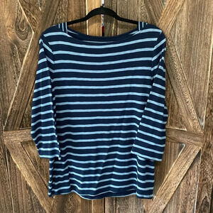 Blue Stripes Boatneck 3/4 Sleeve Top Tunic